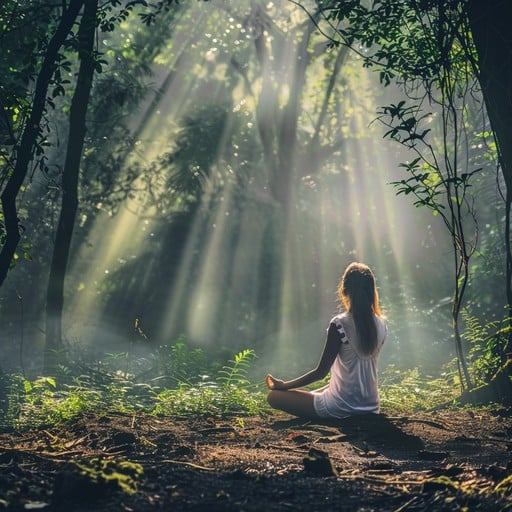 Conciencia emocional para mujeres. Mujer meditando en un bosque. 